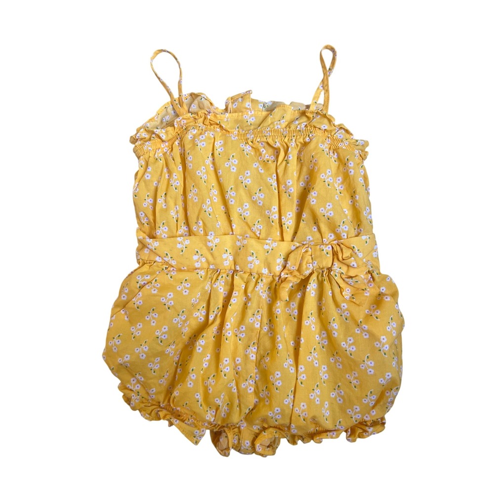 Janie and Jack Girls Yellow Floral‎ Bubble Romper Sunsuit Size 2T Sleeveless Bow